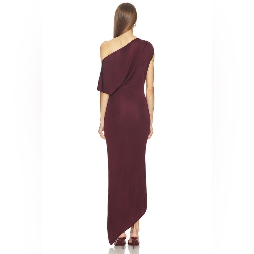 SRG Mehek Asymmetric Knit Dress in Oxblood - Picture 3 of 11